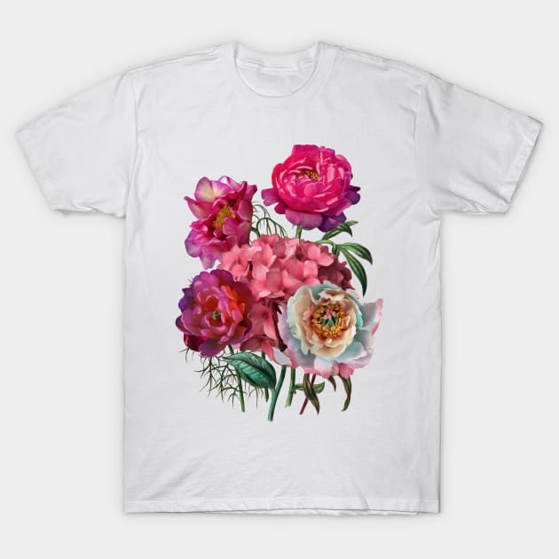 Peonies and Hydrangea bouquet T-Shirt by CatyArte